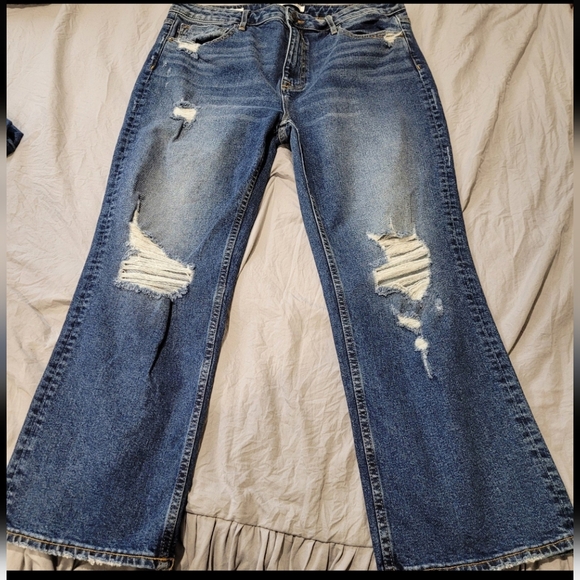 Vigoss Womens Size 32 Stevie Crop straight dk. Wash Distressed Jeans - Picture 6 of 12